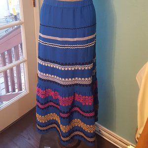 Anthropologie Blue Maxi Skirt with Multicolor Stripes